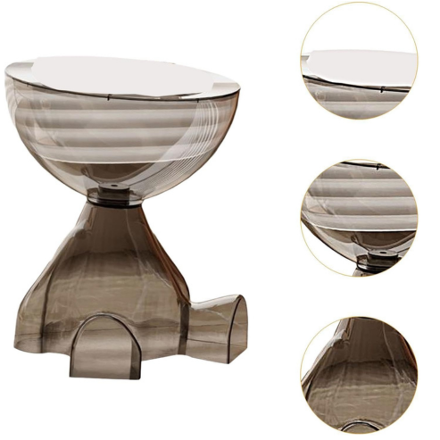Table d’appoint fumée avec plateau rond et détails de la structure.