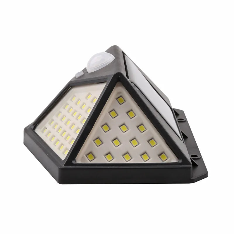 Vue de côté d’une applique solaire avec faces LED et capteur visible.