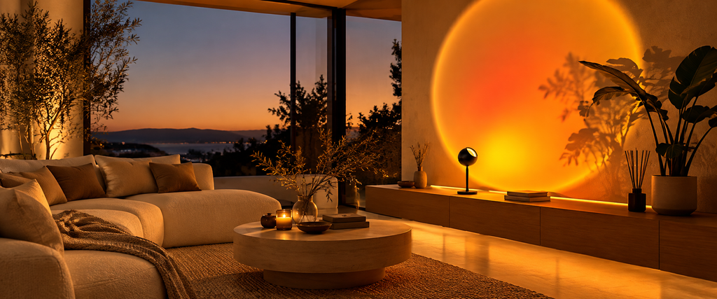 Lampe Sunset CHAMROUK HOME dans un salon premium à l'heure dorée